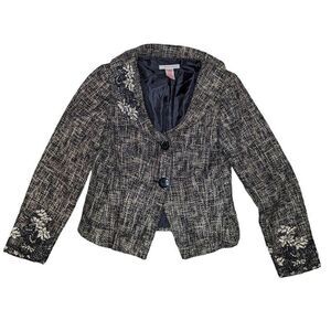 Nine West Women's Tweed Short Vest Jacket Long Sleeve Gray Casual Size 8